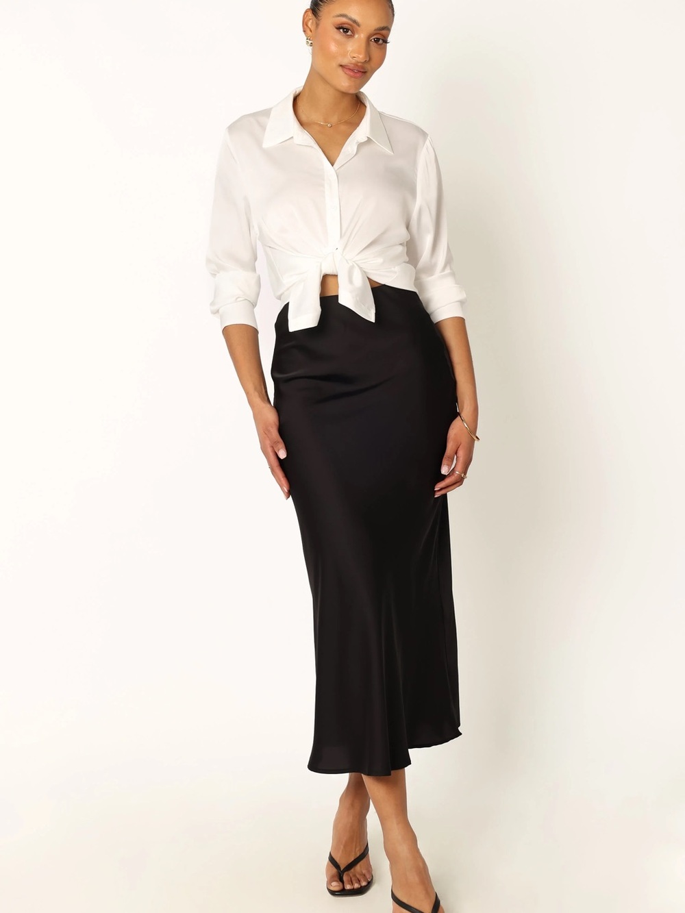 Petal & Pup Black Satin Maxi Skirt